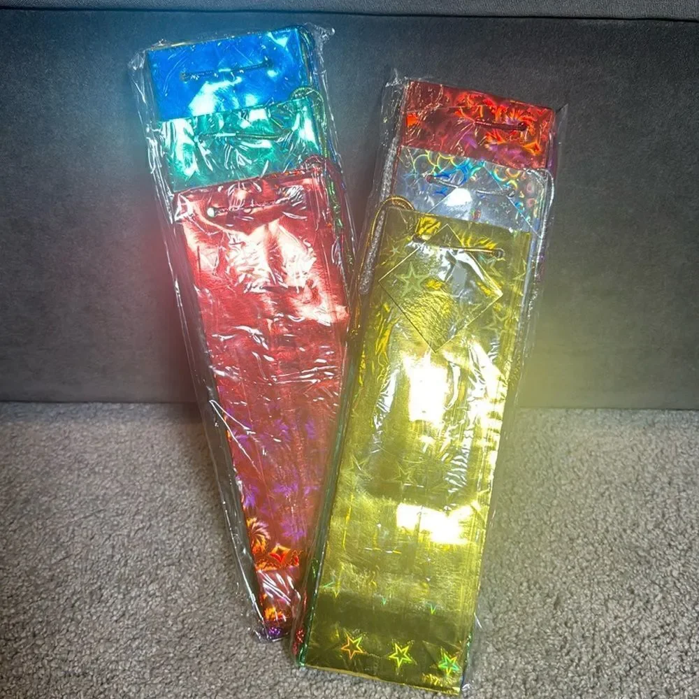 Brightly Colored Holographic Party Gift Bags 24 Bags with Handles & Card